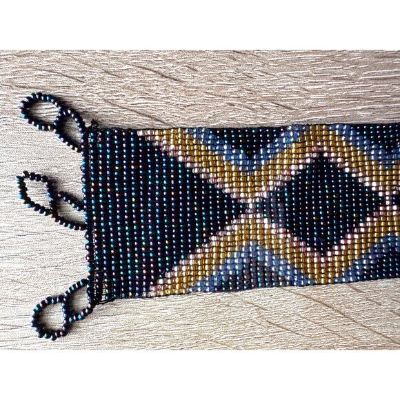 Handmade Vintage Beaded Wide Bracelet - 8" - Picture 5 of 5